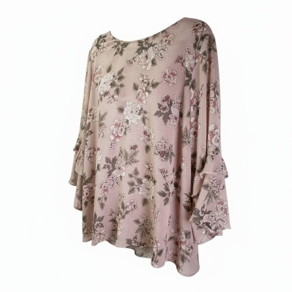 Floral Bell Sleeve Top Blush Pink Plus Size 3 By Torrid Lightweight Flowy Womens - Picture 3 of 8